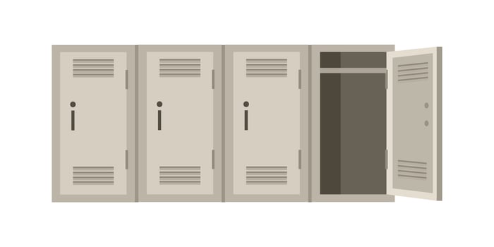 Office locker illustration. Open locker. Empty locker. Steel lockers. Gym lockers. vector