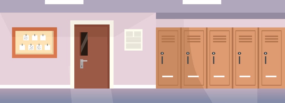 School hallway with lockers and door vector
