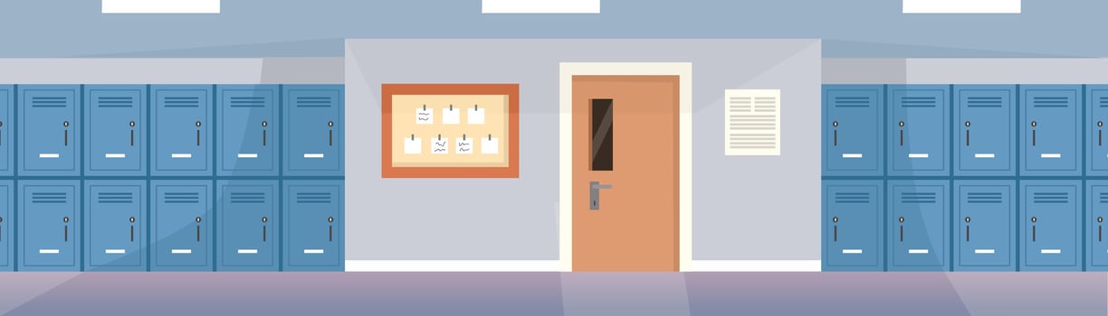 school hallway with blue lockers vector