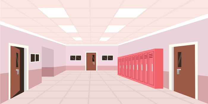 School hallway with pink lockers vector