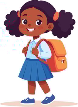 A flat illustration happy African American school girl with a backpack, ready for school vector