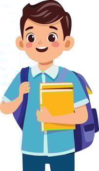 happy schoolboy holding books and wearing backpack isolated on white background, back to school concept vector