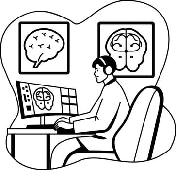 A glyph style illustration of a brain scientist vector