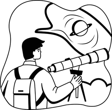 A character doing galaxy research, glyph style illustration vector