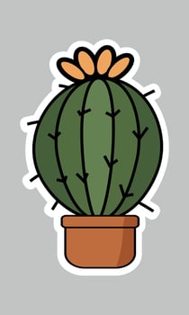 Succulent cactus. Flowering round cactus. Cute Cactus succulent in pot, cartoon flat style. Perfect for stickers, icons, or design elements, botanical designs, home decor themes. Grey background vector