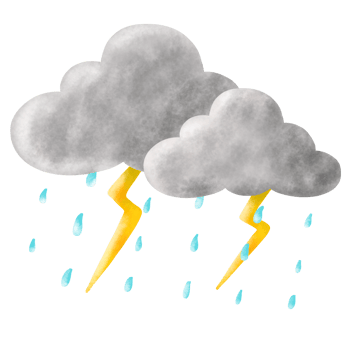 Two clouds with rain and lightning png