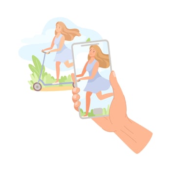 Girl on scooter taking a photo vector