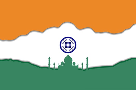 Artistic Representation of Indian Flag with Taj Mahal Silhouette. vector