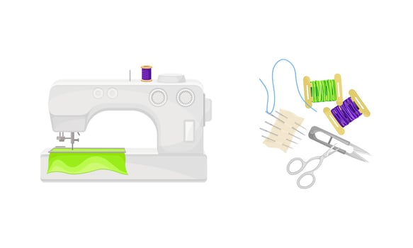 Sewing machine and sewing tools vector