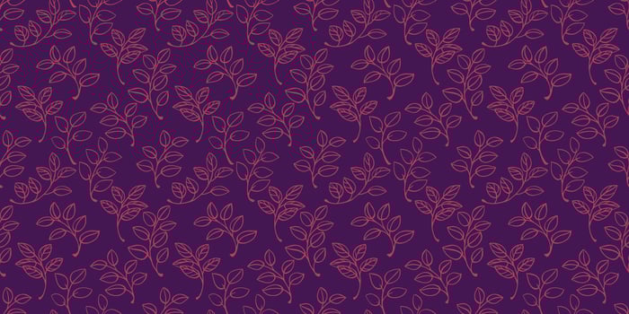 Seamless pattern of outline leafy branches on a violet background. Elegant and minimalist nature ornament print, design for stationery, textiles, cover and packaging. vector