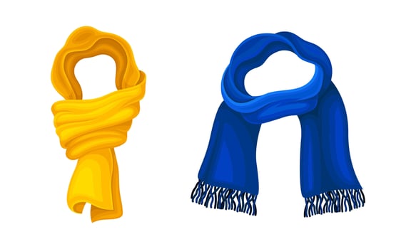 Knitted scarves. Warm autumn and winter accessories cartoon illustration vector
