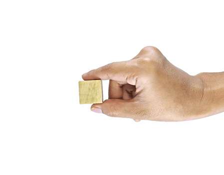 Hand gripping a cube-shaped wooden block, symbolizing creativity, construction, or minimalist design. Perfect for representing ideas of foundation or handmade work. png
