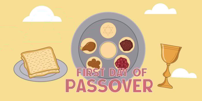 First Day of Passover Illustration Seder Plate, Matzah, and Wine Cup vector