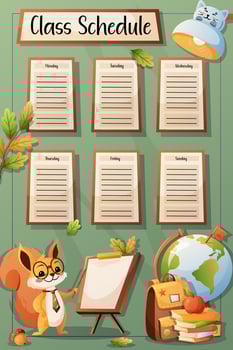 Class schedule with a cartoon squirrel vector