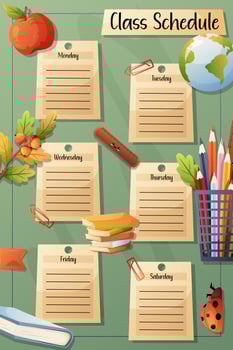 kids school timetable with stationery and weekdays vector