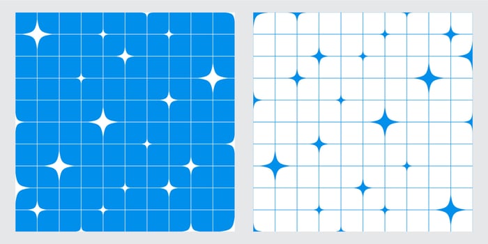 Y2K style geometric seamless pattern with abstract stars and linear grid minimal cartoon bauhaus aesthetic design for wallpapers backgrounds and creative prints vector