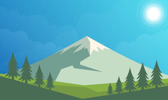 Mountains and forest landscapeillustration. Flat design style. EPS 10 vector