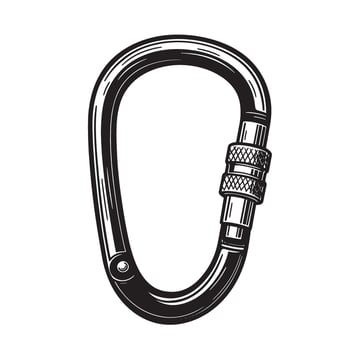 A detailed vintage art illustration depicting a carabiner for climbing and safety purposes vector