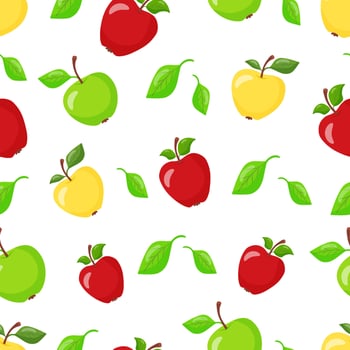 Pattern of red, green, yellow apples. Whole fruit, hand drawn vector