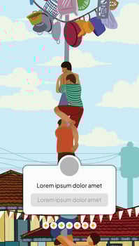 People climbing a pole with items on top vector