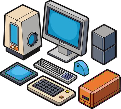 Isometric Computer and Peripherals Illustration on Transparent Background vector