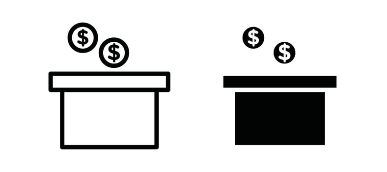Donation box icon in black color for website or app. vector