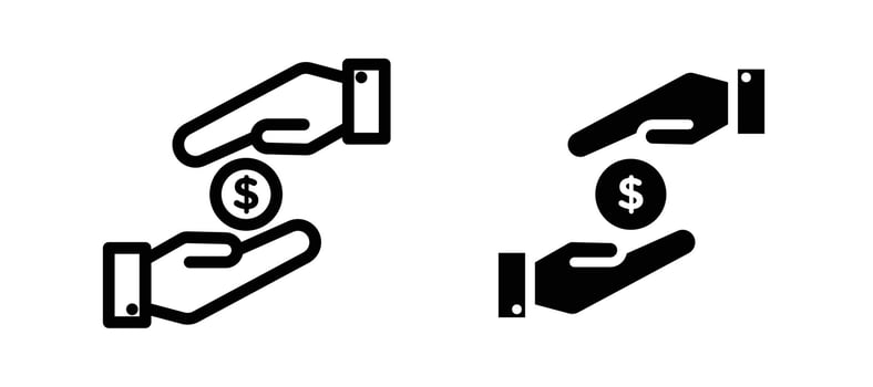 Hand money exchange icon in black color for website or app. vector
