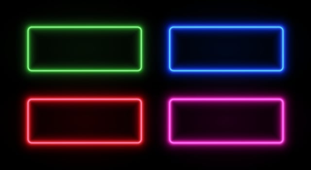 Neon glow rectangle frame. Border with laser led light. Set of fluorescent templates for game design. vector
