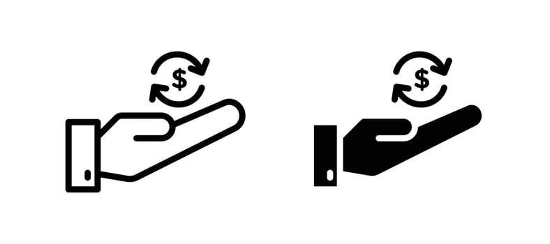 Refund icon in black color for website or app. vector