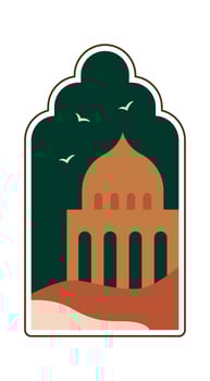 Oriental Arch With Buildings Landscape Flat Illustration vector