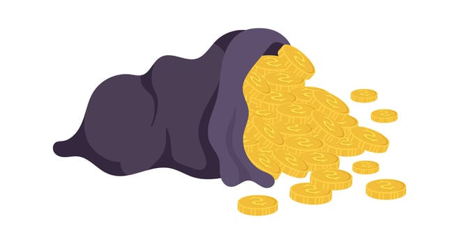 Burlap Bag With Gold Coins Flat Illustration vector