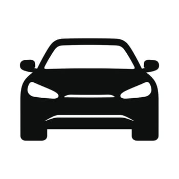 Car Front View Icon, Minimalist Illustration in White on Black Background, Black Silhouette Illustration vector