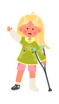 Sick Girl With Crutch vector