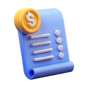 Stylized invoice document with currency coin on transparent background png