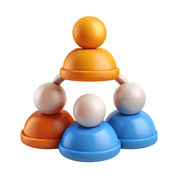 Abstract hierarchical team structure illustration, 3D render on transparent background png