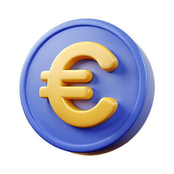 Single glossy euro coin, financial asset, on transparent background png