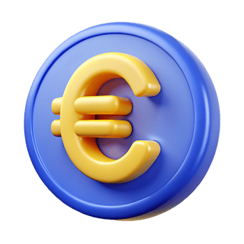Rendered yellow euro currency coin on transparent background png