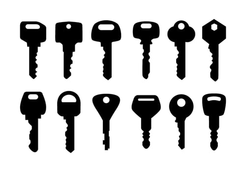silhouettes of various types of keys vector