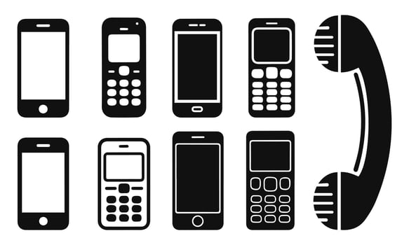 Flat Silhouette Icons of Phones and Telephone vector