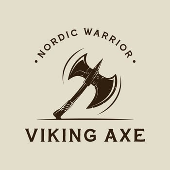 viking ax logo vintage illustration template icon graphic design . nordic warrior weapon sign and symbol for fantasy story or company with typography retro style concept vector