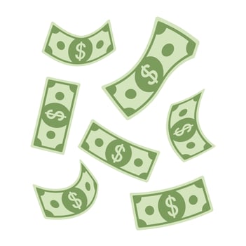 Floating Money Dollars Cash Bills Graphic Design Elements on White Background Finance Wealth and Prosperity Concept Illustration vector