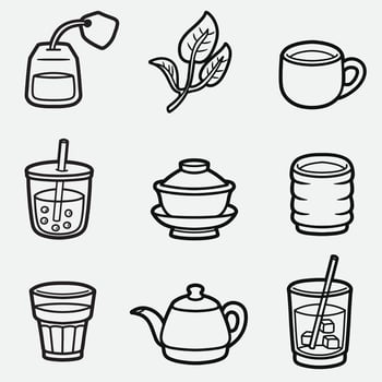 set of tea with outline style good for icon, symbol, element design, coloring book, etc vector