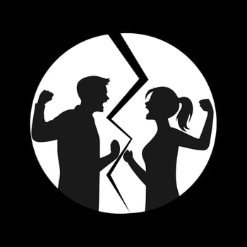 Young couple fighting to each other, silhouette of a married man and woman quarrelling, angry life partner. vector