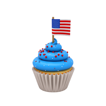 Patriotic Cupcake 4th of July Blue Dessert with American Flag isolated on transparent background png