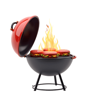 Juicy Burgers Grilling on a Red Kettle BBQ isolated on transparent background png