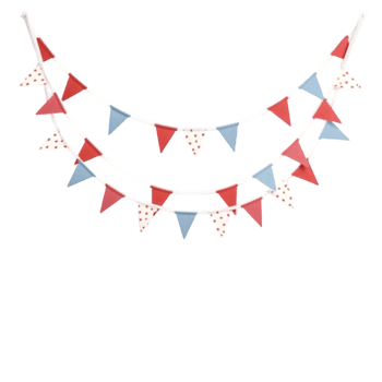 Celebration Bunting Red Blue and White Triangular Flags Festive Party Decorations isolated on transparent background png
