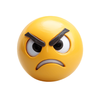 Angry Yellow Emoji with Furrowed Brows on Transparent Background rendering png