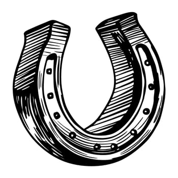 Vintage horseshoe illustration, hand drawn metal good luck symbol, black and white engraving for success and fortune vector