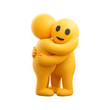 Yellow 3D Figures Hugging Each Other on Transparent Background Two png