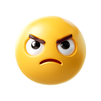 Angry Yellow Emoji Face with Raised Eyebrows on transparent background png